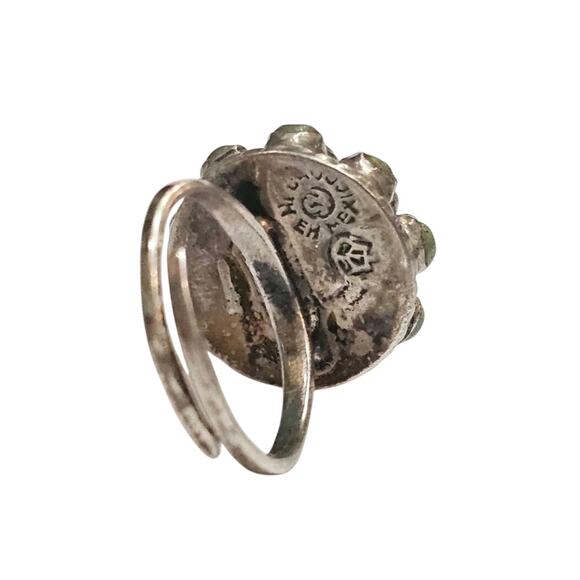 Vintage Sterling Green Cabochon Cluster Ring - Adjustable Size 8, Dome Design - Picture 3 of 3